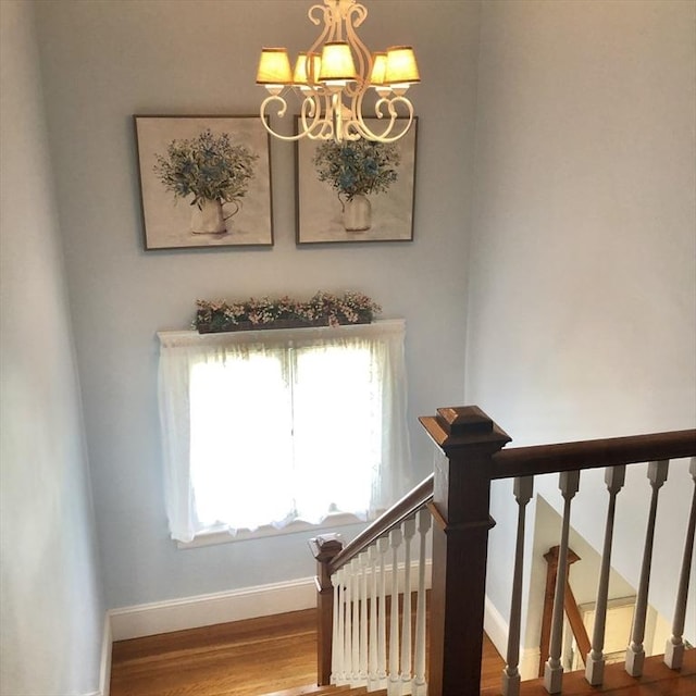 14 Highland St, Clinton, MA 01510 - stairs featuring a chandelier and wood finished floors