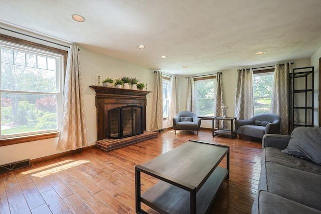 5 Windsor Rd, Lynnfield, MA 01940 - living area featuring a fireplace, recessed lighting, and hardwood / wood-style flooring