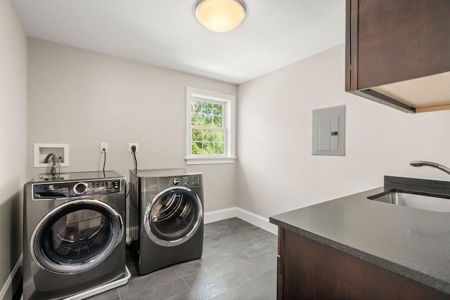 27 Covered Bridge Ln, Wayland, MA 01778 - washroom featuring cabinet space, electric panel, washing machine and dryer, and baseboards