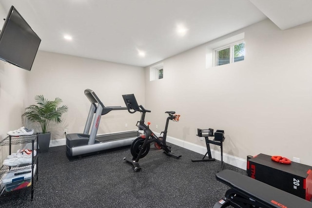 27 Covered Bridge Ln, Wayland, MA 01778 - workout area featuring baseboards and recessed lighting