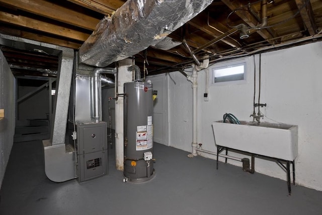 basement with gas water heater