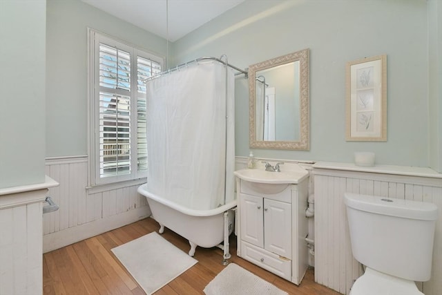 bathroom featuring hardwood / wood-style floors, toilet, and vanity