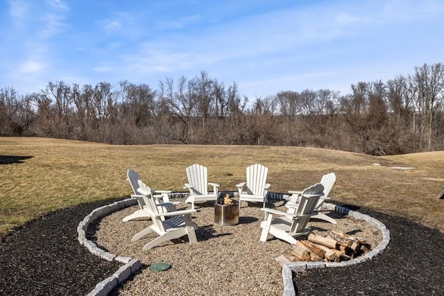 view of yard featuring a patio area and an outdoor fire pit