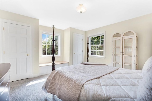 bedroom featuring carpet floors and multiple windows