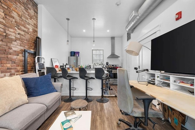 103-105 Broadway, Chelsea, MA 02150 - office space with brick wall, wood finished floors, recessed lighting, and a sink