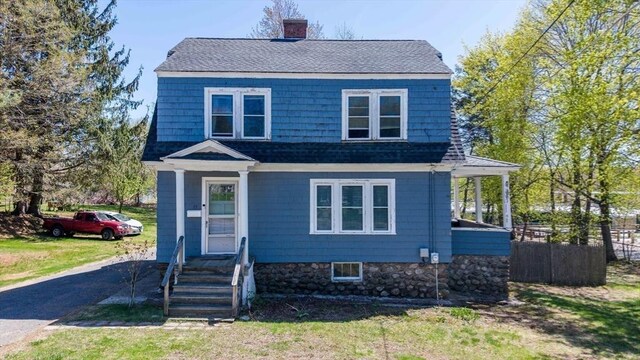 15 W St, Paxton, MA 01612 - view of front of property featuring a chimney and roof with shingles