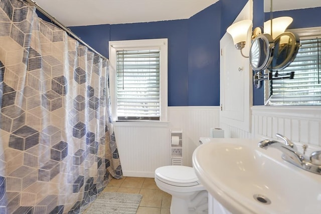 15 W St, Paxton, MA 01612 - full bathroom featuring wainscoting, tile patterned flooring, and a shower with shower curtain