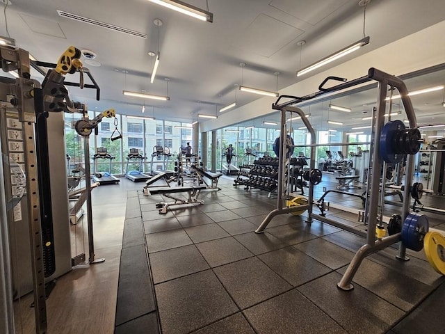 gym featuring a wealth of natural light and floor to ceiling windows