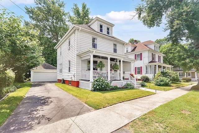 50 Oleander St, West Springfield, MA 01089 - traditional style home with a porch, an outdoor structure, a garage, and a front yard