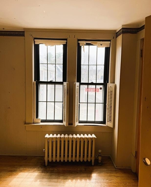 interior space featuring radiator and wood finished floors