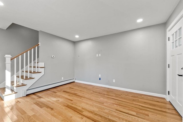 interior space with light hardwood / wood-style floors and a baseboard radiator