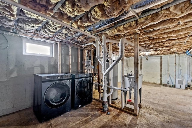 basement featuring washer and dryer