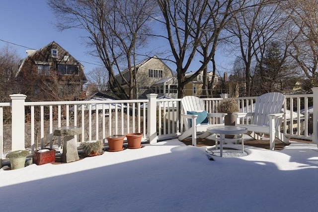 view of snow covered patio