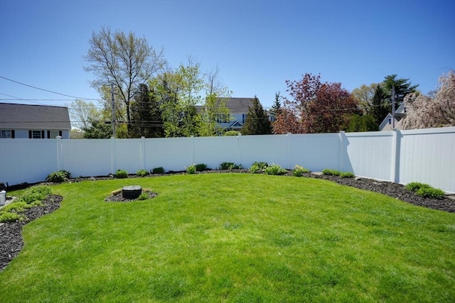view of yard with a fenced backyard