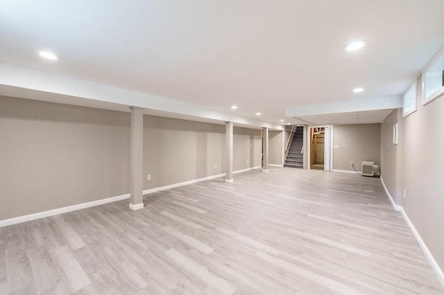 70 Ferncroft St, Longmeadow, MA 01106 - finished below grade area featuring light wood-type flooring, recessed lighting, and stairs