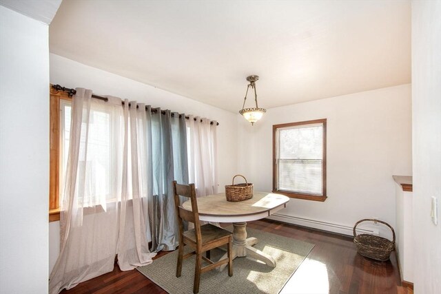 dining room with dark wood-style flooring