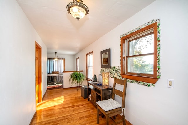 hall with light hardwood / wood-style floors