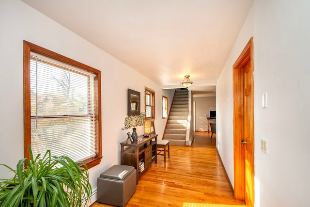 hallway with light hardwood / wood-style flooring