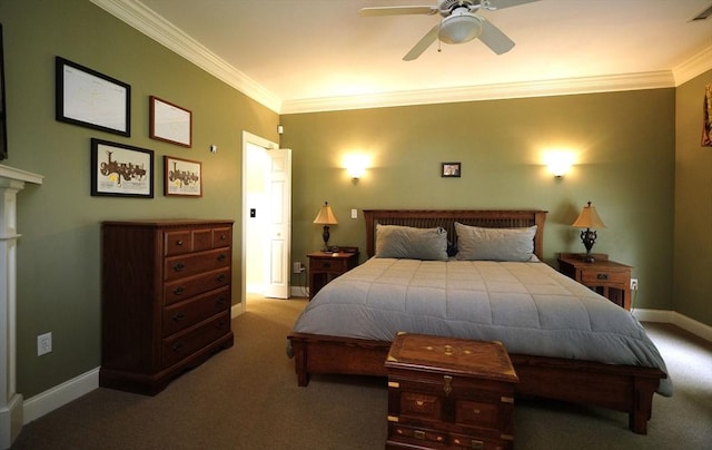 895 Dennison Dr, Southbridge, MA 01550 - carpeted bedroom with ornamental molding and a ceiling fan