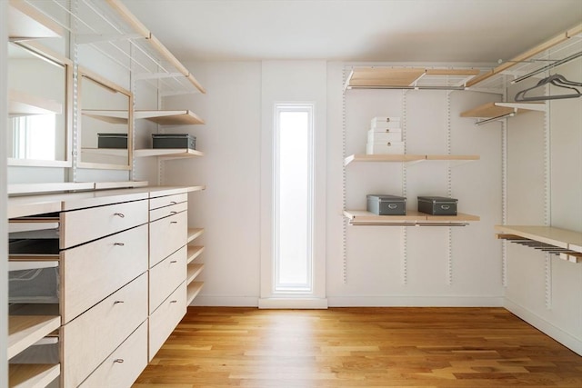 spacious closet with light wood-style floors