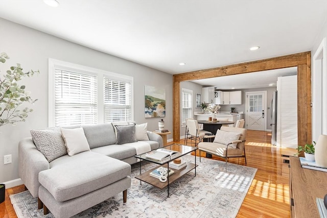 living room with light hardwood / wood-style floors