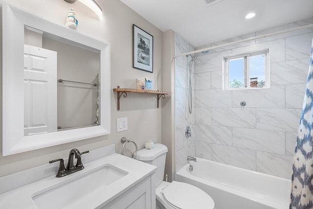 26 Weybosset St, Weymouth, MA 02191 - full bath featuring vanity, shower / tub combo with curtain, toilet, and recessed lighting