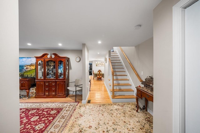 26 Weybosset St, Weymouth, MA 02191 - entrance foyer featuring stairway, wood finished floors, and recessed lighting