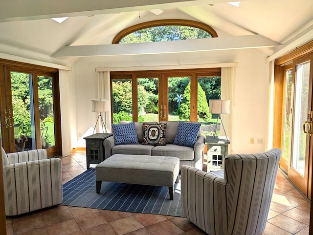 sunroom / solarium with french doors, a wealth of natural light, and vaulted ceiling