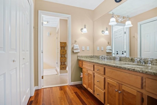 bathroom featuring vanity and wood-type flooring