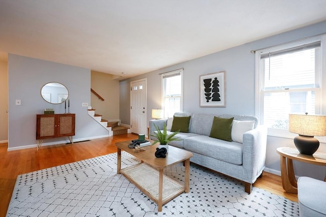 living room featuring light hardwood / wood-style flooring