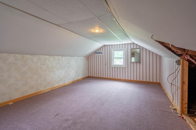 7 Prospect Ave, Dudley, MA 01571 - bonus room featuring carpet flooring, lofted ceiling, wallpapered walls, and baseboards