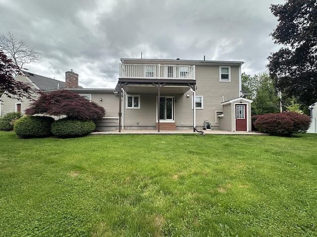 510 Sharps Lot Rd, Swansea, MA 02777 - rear view of property with a balcony, a lawn, and a patio area
