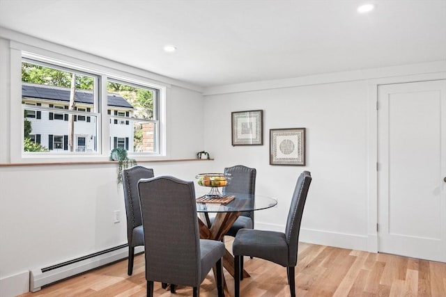 1 Archer St, Swampscott, MA 01907 - dining room with baseboard heating, light wood-style floors, and recessed lighting