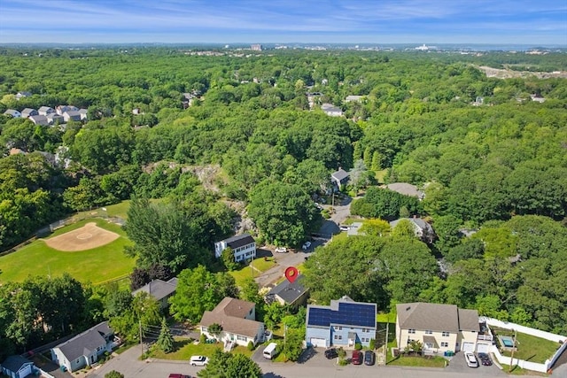 1 Archer St, Swampscott, MA 01907 - aerial view of property and surrounding area featuring a heavily wooded area