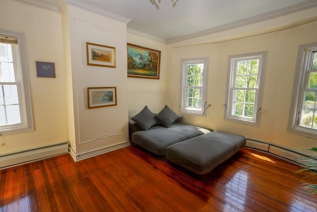 88 Biltmore St, Springfield, MA 01108 - bedroom featuring dark wood finished floors, a baseboard heating unit, and crown molding