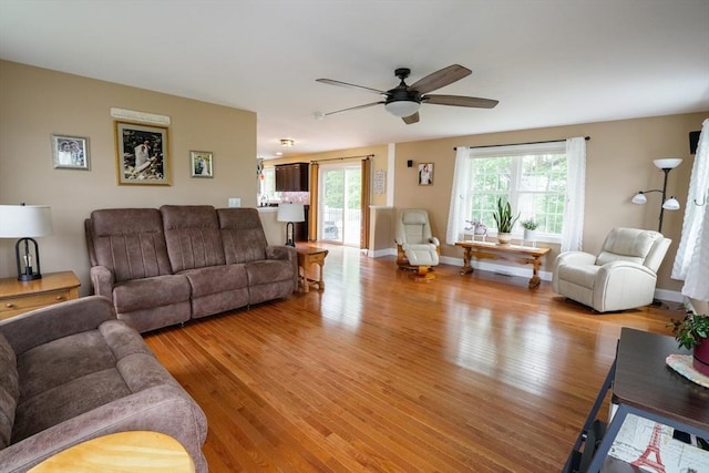 9 Gideon Ln, Shirley, MA 01464 - living room featuring light wood finished floors, ceiling fan, and baseboards