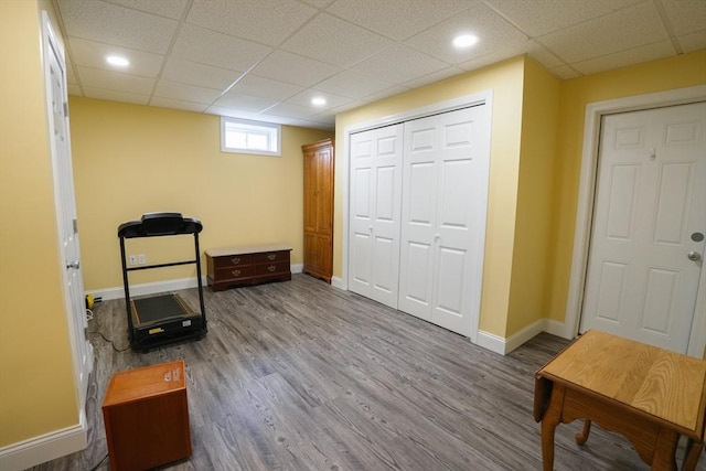 9 Gideon Ln, Shirley, MA 01464 - workout area with wood finished floors, baseboards, and a paneled ceiling