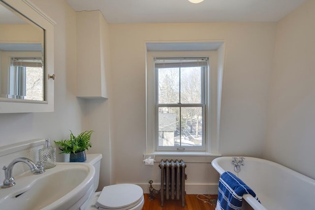 bathroom with sink, a wealth of natural light, radiator heating unit, and a tub