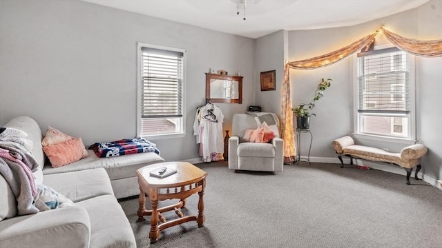 160-162 Rockland St, Fall River, MA 02724 - living area featuring carpet, baseboards, and a ceiling fan