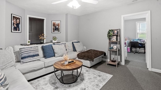 160-162 Rockland St, Fall River, MA 02724 - living room with a ceiling fan, carpet floors, and baseboards