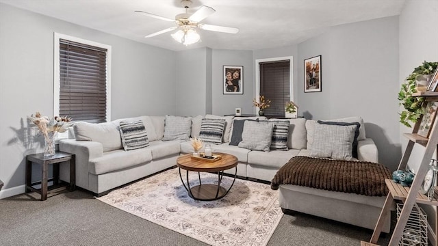 160-162 Rockland St, Fall River, MA 02724 - living room featuring ceiling fan, carpet, and baseboards
