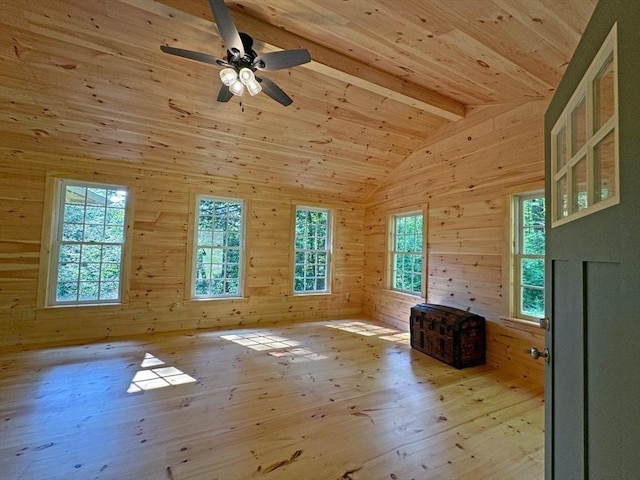 14 Wood Way, Northfield, MA 01360 - empty room featuring hardwood / wood-style flooring, healthy amount of natural light, wood walls, a ceiling fan, and wooden ceiling