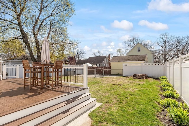 view of yard with a deck and a fenced backyard