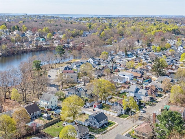 aerial view featuring a residential view and a water view