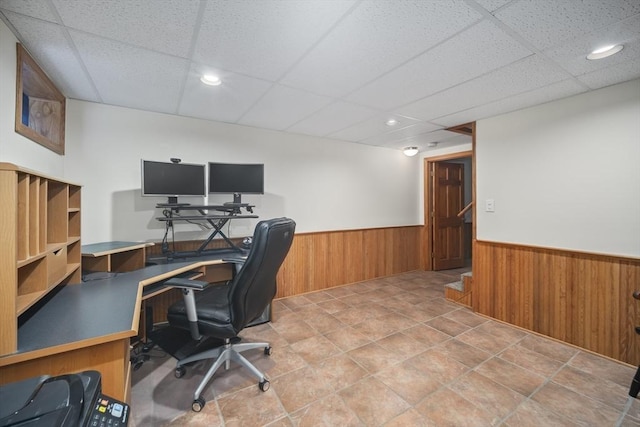 24 Fairhaven Cir, Sudbury, MA 01776 - office space with wainscoting, wood walls, a drop ceiling, and recessed lighting