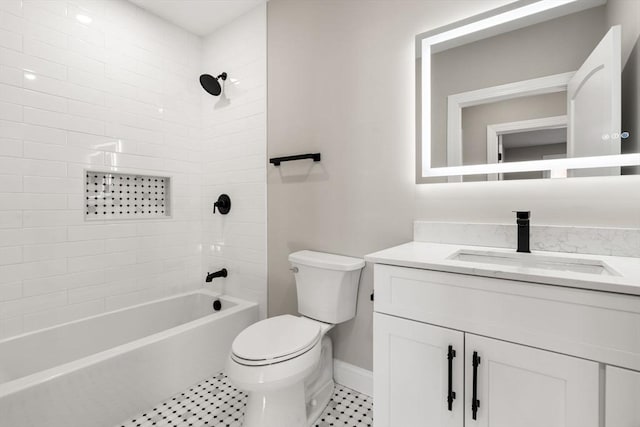 19 Vine Unit 4, Weymouth, MA 02188 - bathroom featuring toilet, vanity, baseboards, shower / bath combination, and tile patterned floors