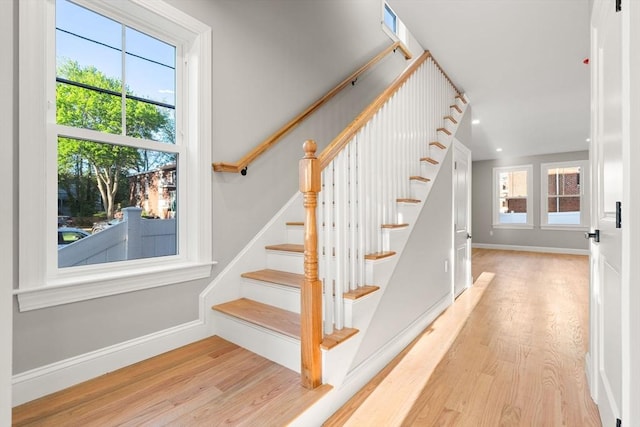 19 Vine Unit 4, Weymouth, MA 02188 - staircase with wood finished floors, baseboards, and recessed lighting