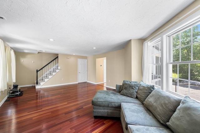 453 Turnpike St Unit 19, Easton, MA 02375 - living room with wood-type flooring, stairs, a textured ceiling, and recessed lighting