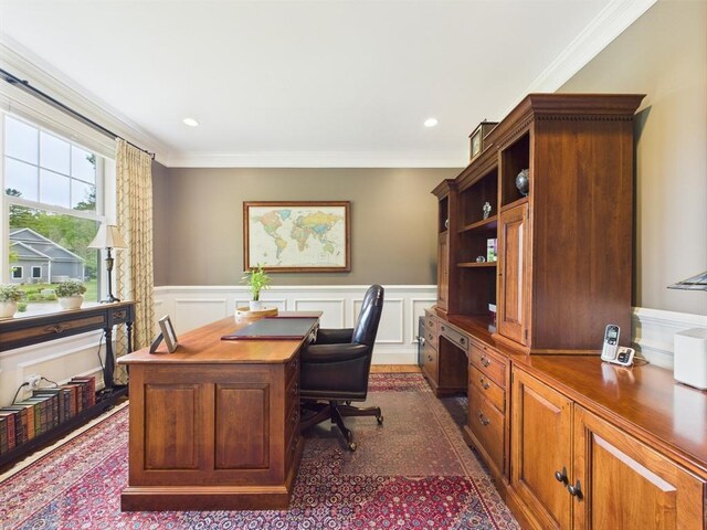 20 Davenport Ln Unit 20, Hopkinton, MA 01748 - home office featuring crown molding, wainscoting, a decorative wall, and recessed lighting