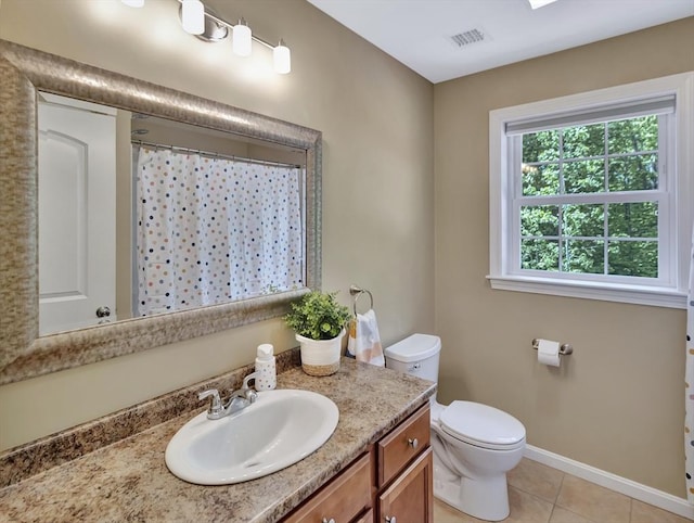 119 Esten Rd, Stoughton, MA 02072 - bathroom featuring vanity, tile patterned floors, baseboards, toilet, and a shower with curtain